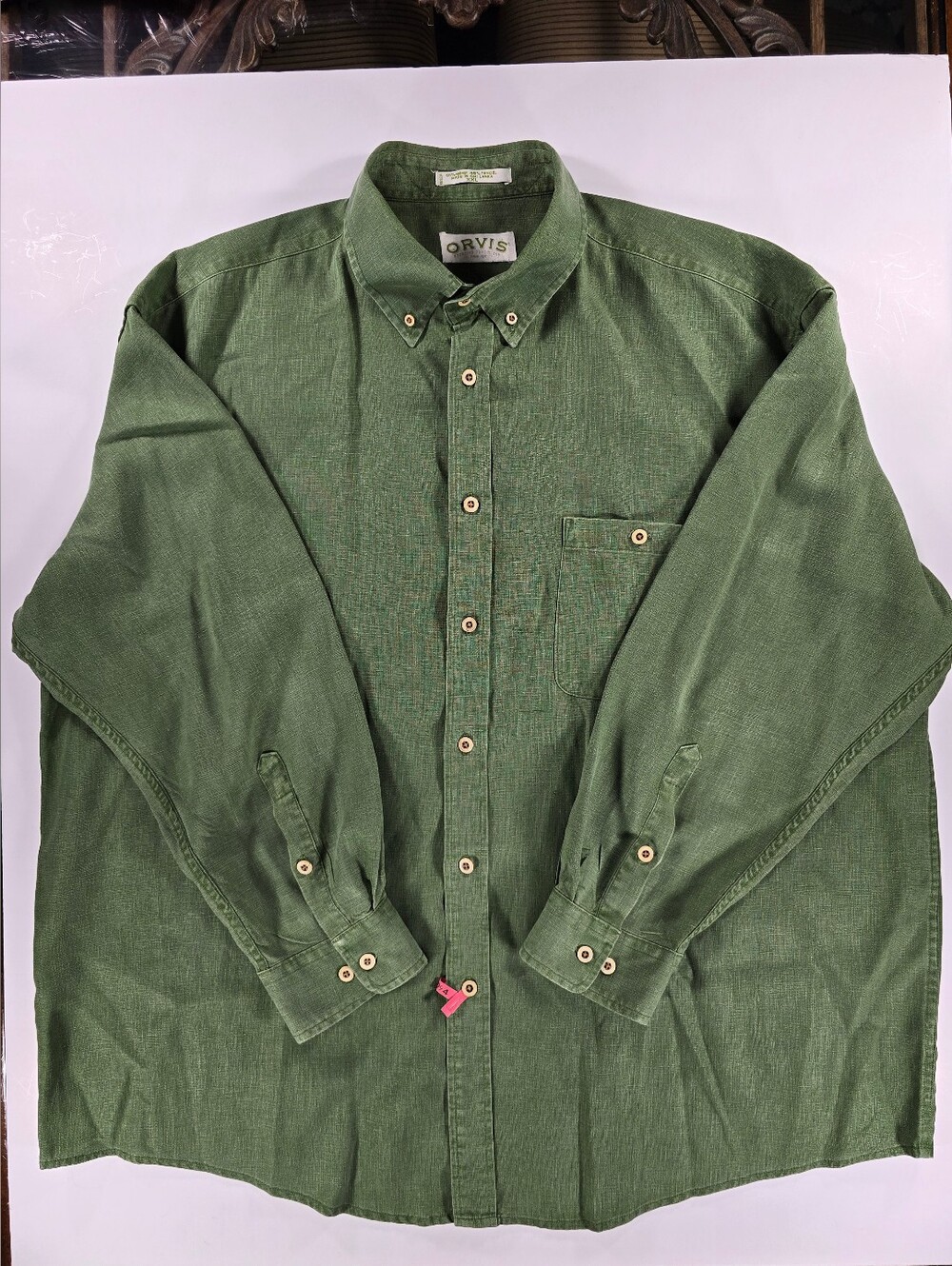 Orvis Hemp Lyocell Blend Long Sleeve Button Shirt Men XXL Classic Fit Green 2XL
